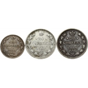 Russia 10 & 20 Kopecks 1861, 1863 Lot of 3 Coins