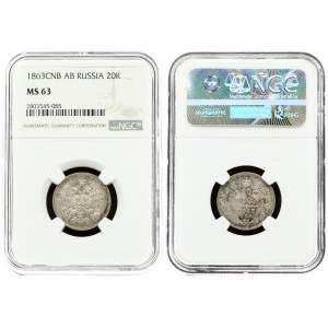 Russia 20 Kopecks 1863 СПБ-АБ NGC MS 63