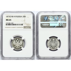 Russia 20 Kopecks 1873 СПБ-HI NGC MS 65