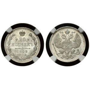 Russia 20 Kopecks 1909 СПБ-ЭБ NGC MS 66