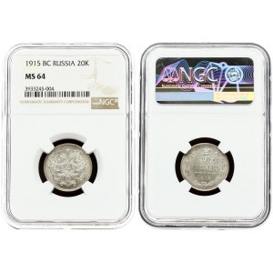 Russia 20 Kopecks 1915 ВС NGC MS 64