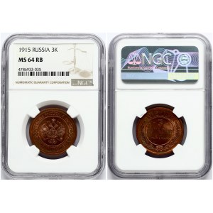 Russia 3 Kopecks 1915 NGC MS 64 RB