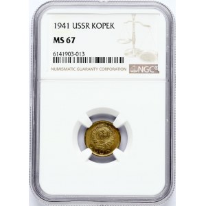 Russia 1 Kopeck 1941 NGC MS 67 ONLY ONE COIN IN HIGHER GRADE