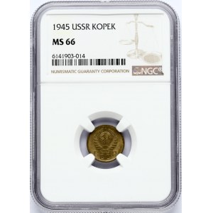 Russia 1 Kopeck 1945 NGC MS 66