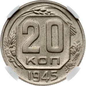 Russia 20 Kopecks 1945 NGC MS 63