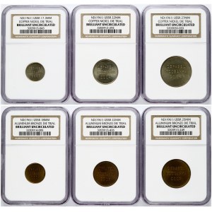 Russia 2, 3, 5, 10, 15 Kopecks & 1 Rouble ND (1961) Die Trial Set NGC BRILLIANT UNCIRCULATED Lot of 6 pcs