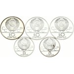 Russia USSR 5 & 10 Roubles 1979 1980 Summer Olympics Moscow SET Lot of 5 Coins