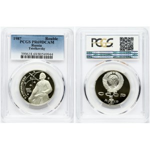 Russia USSR 1 Rouble 1987 130th Anniversary - Birth of Constantin Tsiolkovsky PCGS PR 69 DCAM ONLY ONE COIN IN HIGHER GRADE