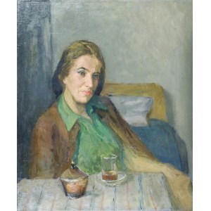 Olgierd BIERWIACZONEK (1925-2002), Portrét ženy sediacej pri stole