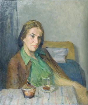 Olgierd BIERWIACZONEK (1925-2002), Portret kobiety siedzącej przy stole