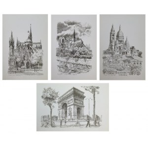 F. DHOSKA, 20. Jahrhundert, Darstellungen der Architektur von Paris - 4 Tafeln