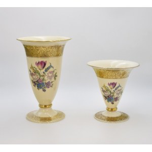 ROSENTHAL, BAHNHOF-SELB branch plant, Two cup vases with floral decoration and gilding