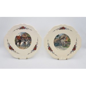 SARREGUEMINESS, Two Obernai printed platters