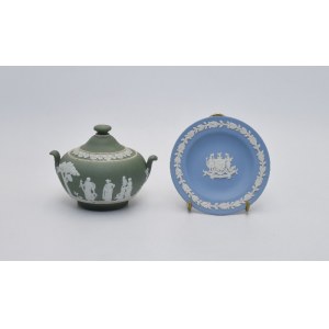 WEDGWOOD, Zuckerdose mit Deckel + passender Teller