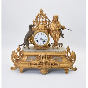 Zegar kominkowy z grupą figuralną „Myśliwy i jego pies” [vel „Pies i myśliwy”]
