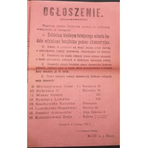 Oznámenie o bezplatnej pomoci sestrám v roku 1916 Piotrków