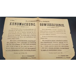 Obwieszczenie dotyczące kradzieży przewodów telegraficznych i telefonicznych Piotrków 1916