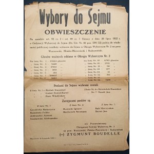 Oznámení výsledků voleb do Sejmu Varšava 1930