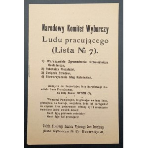 Ulotka wyborcza Narodowego Komitetu Wyborczego Ludu pracującego Lista Nr 7