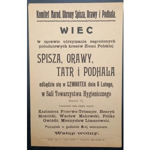 Flugblatt mit dem Aufruf zu einer Kundgebung für den Erhalt des bedrohten südlichen Grenzgebiets Polens