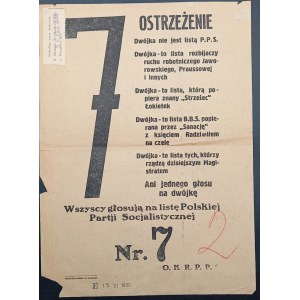 Wahlflugblatt der Polnischen Sozialistischen Partei Nr. 7