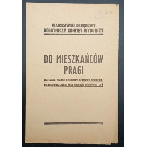 Flugblatt des Arbeiterwahlausschusses des Warschauer Bezirks an die Einwohner von Prag