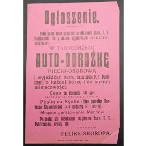 Ogłoszenie o uruchomieniu auto-dorożki w Tarnobrzegu