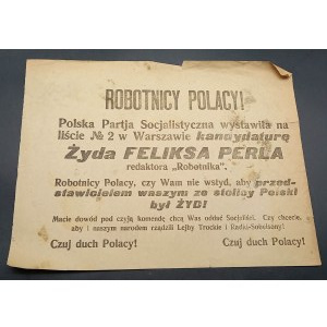 Proklamation an die polnischen Arbeiter über die Kandidatur des Juden Felix Perl für den Sejm ENDECJA