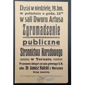 Bekanntmachung der öffentlichen Sitzung der Nationalen Partei in Toruń ENDECJA