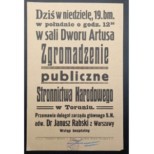 Notice of a public gathering of the National Party in Toruń ENDECJA