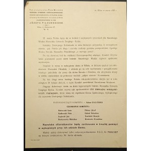 Leták Občanského výboru pro zakoupení domu připomínajícího dlouholetý pobyt Józefa Piłsudského Rok 1939