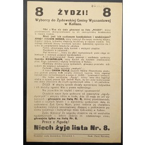 Volební leták určený voličům Židovské náboženské obce v Kališi 1931.