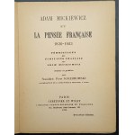 Adam Mickiewicz a francouzské myšlení 1830-1923 Francouzští spisovatelé o Adamu Mickiewiczovi Paříž 1929