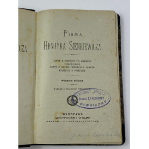 Sienkiewicz Henryk, Listy z podróży po Ameryce (dokończenie); Listy z Rzymu, Wenecyi i Paryża; Komedya z pomyłek