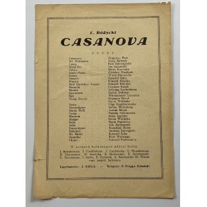 [Leaflet] Opera program of Ludomir Różycki's Casanova, directed by Bolesław Fotyga - Folański.