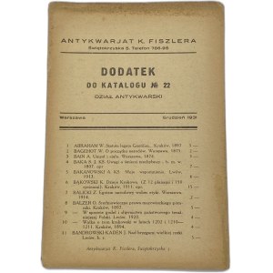 K. Fiszler, Ergänzung zum Katalog Nr. 22: antiquarischer Teil [1931].
