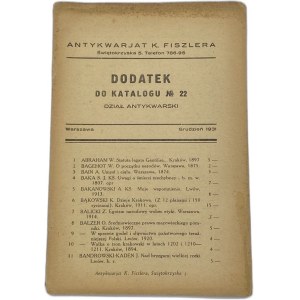 K. Fiszler, Dodatek do katalogu nr 22: dział antykwarski [1931]