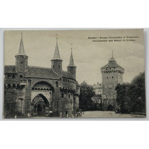 [Pohlednice] Krakov. Rondelská a Floriánská brána v Krakově. Florianertor und Bastei in Krakau. Vydal Salon polských malířů 1909.