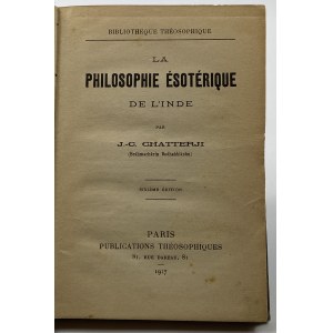 Chatterji Jagadish Chandra, La Philosophie esoterique de l`Indie [Filozofia ezoteryczna Indii]