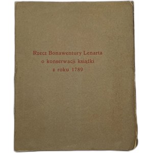 Lenart Bonawentura Lenart, Vec Bonawentura Lenart o zachovaní knihy z roku 1789