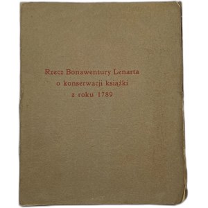 Lenart Bonawentura Lenart's Thing about the conservation of a book from 1789