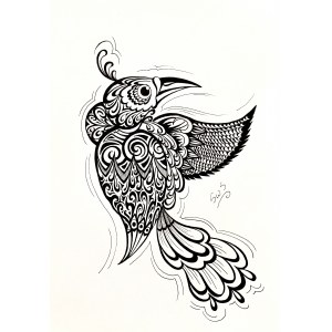 Vogel. Zeichnung auf Papier. Original Murmeltier. Kattowitz [2023].