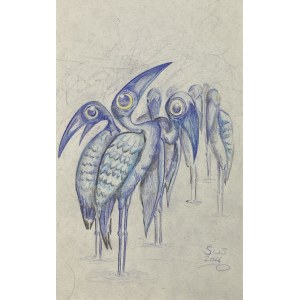 Vogel. Zeichnung auf Papier. Original Murmeltier. Kattowitz