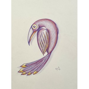 Vogel. Zeichnung auf Papier. Original Murmeltier. Kattowitz