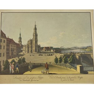 [Pohled na Drážďany] Dresden von der grossen Treppe des Brühlschen Gartens aus. - Vue de Dresde, prise de la grande Tersse du jardin de Brühl [reprodukce].
