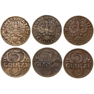 Poland, set of 3 x 5 pennies, Warsaw