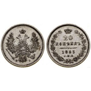 Russland, 20 Kopeken, 1853 СПБ HI, St. Petersburg
