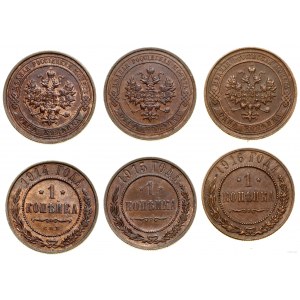 Rosja, zestaw: 3 x 1 kopiejka, 1914, 1915, 1916, Petersburg