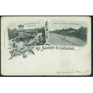 Ciechocinek - Souvenir de Ciechocinek, Vue du Cursaal, Vue de la Gare, M. Wolkowicz, Wloclawek, czb print, ca. 1900.