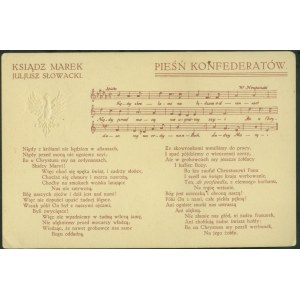 Song of the Confederates, Priest Mark, Juliusz Slowacki, Never with kings shall we be in alliance,.... Published by H. Paszkowski, Warsaw, bronze print, embossed eagle, ca. 1915